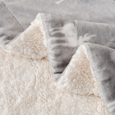 Luxurious Grey Moose Full/Queen Reversible Sherpa Fleece Blanket