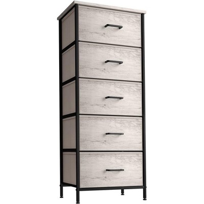 Sorbus Narrow 5 Drawers Nightstand with Steel Frame, Wood Top, Easy Pull Fabric Bins for Home, Bedroom, Office & Dorm