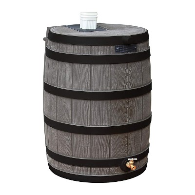 Good Ideas Rain Wizard 50 Gallon Plastic Rain Barrel Water Collector with Brass Spigot, Oak