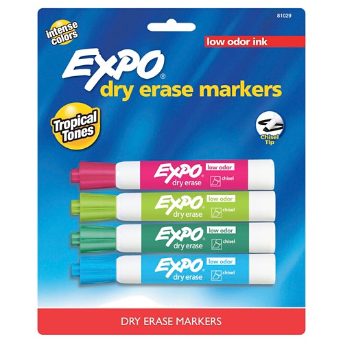 EXPO Dry Erase Markers, Chisel Tip, 4ct - Tropical Tones, Clear