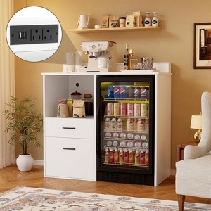 PAKASEPT 38.78" Coffee Bar Cabinet with Mini Fridge Space, Fridge Stand with Power Outlet, Liquor Wine Cabinet with Microwave Shelf, for Dining Room - 1 of 4