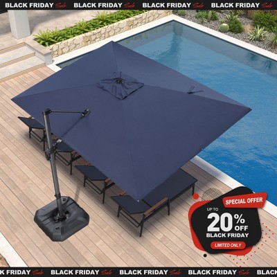 PURPLE LEAF 9x11.5 Ft Cantilever Umbrella Rectangle Outdoor Patio Umbrella Large Umbrella with 360-Degree Rotation Adjustable With Base