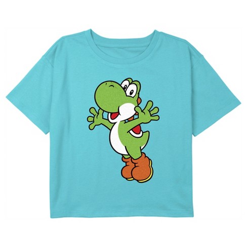 Girl's Nintendo Super Mario Bros Yoshi Hug Crop T-shirt - Blue - Small :  Target