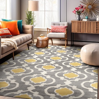 Gray and Yellow Moroccan Trellis 5' x 7' Synthetic Area Rug