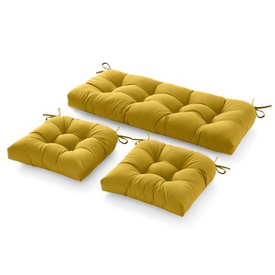 ARTPLAN 3 Pieces Outdoor Chair Cushions Clearance with Ties,44x19x5 Inches,1 Love seat &2 U-Shape Tufted Patio Bench Cushions for Outdoor Furniture