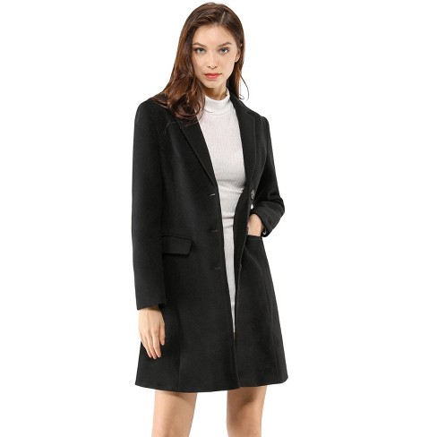 Notched Lapel Single Ted Outwear, Black Formal Winter Coats