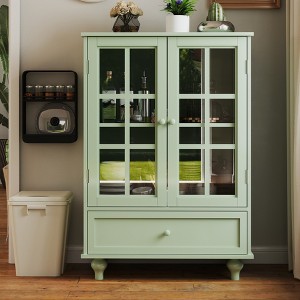 VYNXARIA Modern Minimalist White Storage Cabinet with Glass Doors - 1 of 4