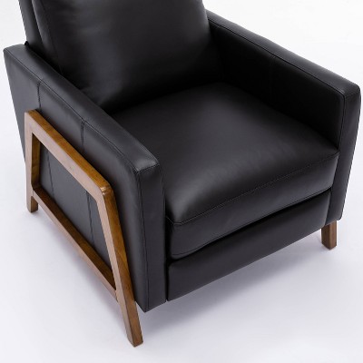 Reed Black Leather and Wood Push Back Recliner