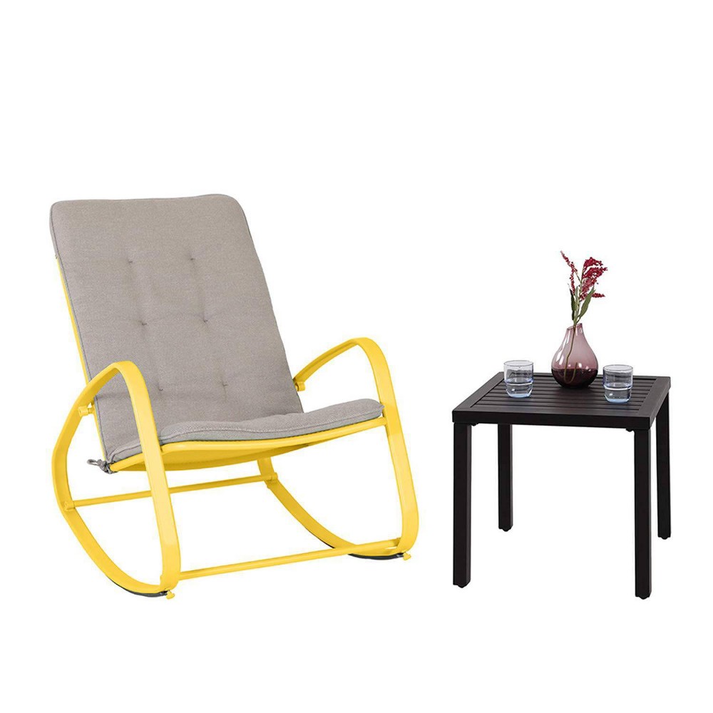 Photos - Garden Furniture 2pc Patio Rocking Chair & Table Set - Yellow - Captiva Designs: Rust-Proof