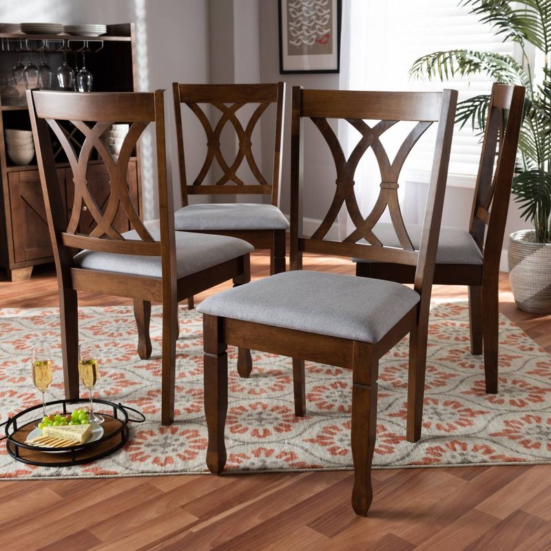 4pc Augustine Fabric Upholstered Dining Chair Set Gray/Walnut Brown - Baxton Studio: Modern Armless, Wood Frame, 6 of 8
