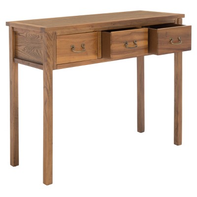 Transitional Oak Brown Console Table with 3 Storage Drawers