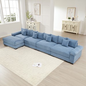 Oversized 167.6" Corduroy Cloud Modular L-Shaped Sectional Sofa with Thick Cushion and Movable Ottoman, 5-Piece Free combination Sofa - 1 of 4