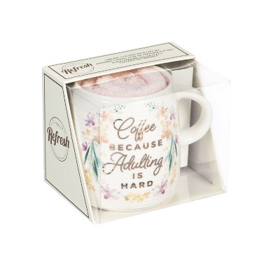 Evergreen Cypress Home Ceramic Cup and Sock Gift set 12oz Coffee Because Adulting is Hard