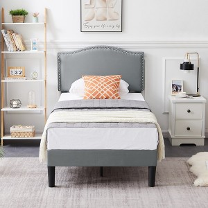VECELO Platform Bed Frame with Upholstered Headboard, Strong Frame and Wooden Slats Support, Bed Frame - 1 of 4