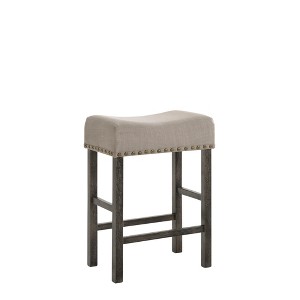 26" Linen & Wood Backless Armless Counter Height Stool (Set of 2) with Nailhead Trim and Wood Legs for Kitchen Island or Dining Area - 1 of 4
