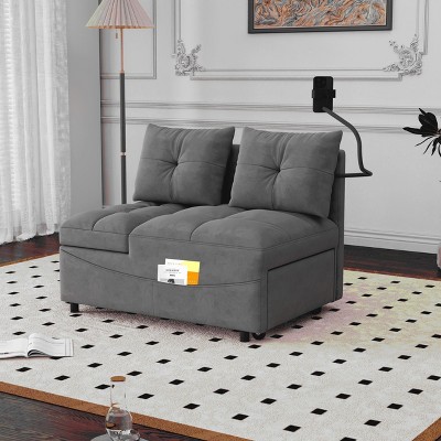 MAYEERTY Versatile Foldable Sofa Bed (3 Lengths) with USB & Swivel Phone Stand (Beige Velvet)