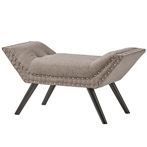 Tufted Fabric Ottoman, Accent Bench With Rivet Nail Decoration, Sloping End, Modern Horn Shaped Design Ottoman For Bedroom Living Room Home Office - 1 of 4