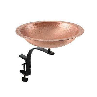 13.25" Tall Hammered Solid Copper Birdbath with Rail Mount Bracket Satin Copper - Achla Designs