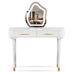 Gulches 40" White Vanity Tables Set with Cloud-Shaped Touch Screen Mirror - 1 of 4