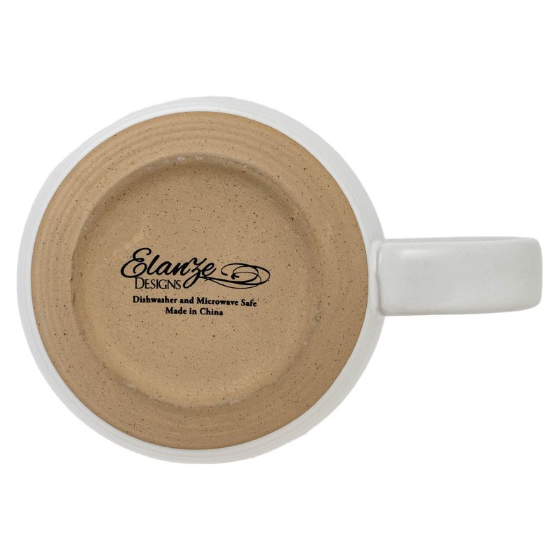 Elanze Designs Ribbed Ceramic Stoneware 16 ounce Raw Clay Bottom Coffee Mugs Set of 4, White, 4 of 6