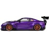 2022 Nissan Skyline GT-R (R35) Liberty Walk Body Kit 2.0 RHD Purple Met w/Black & Carbon Hood 1/18 Diecast Model Car by Solido - 3 of 4