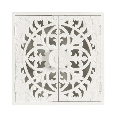 Saanvi White Hand-Carved Mango Wood Wall Cabinet