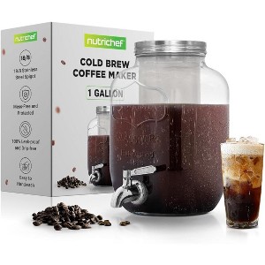 NutriChef 1 Gallon Glass Cold Brew Coffee Maker with Stainless Tap and Spigot Metal Lid Filters - 1 of 4