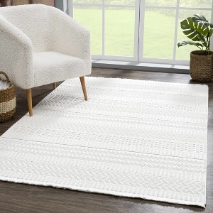 Hauteloom Ivory Cira Textured Trellis Fringe  Area Rug - 1 of 4