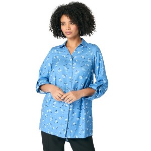 Roaman's Women's Plus Size Georgette Big Shirt - 1 of 4
