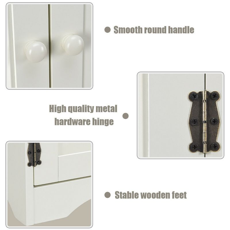Costway Accent Storage Cabinet Adjustable Shelves Antique 2 Door Floor Cabinet Cream White, 3 of 11
