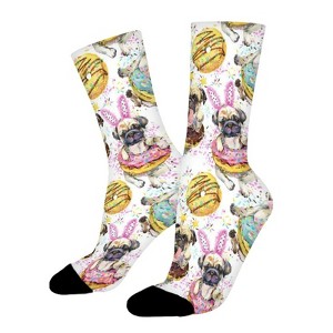Cute Little Dog With Donuts Women Printed Crew Socks Funny Funky Socks Soft Polyester Novelty Gifts for Artists Men - 1 of 1