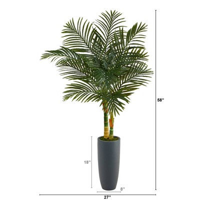 Tropic Breeze 63" Golden Palm Fronds Artificial Floor Plant in Gray Planter