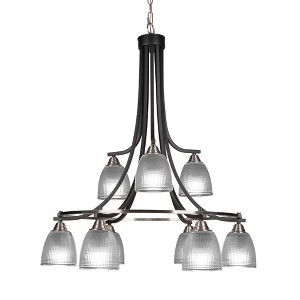 Toltec Lighting Paramount 9 - Light Chandelier in  Matte Black/Brushed Nickel with 5" Clear Ribbed Shade - 1 of 1