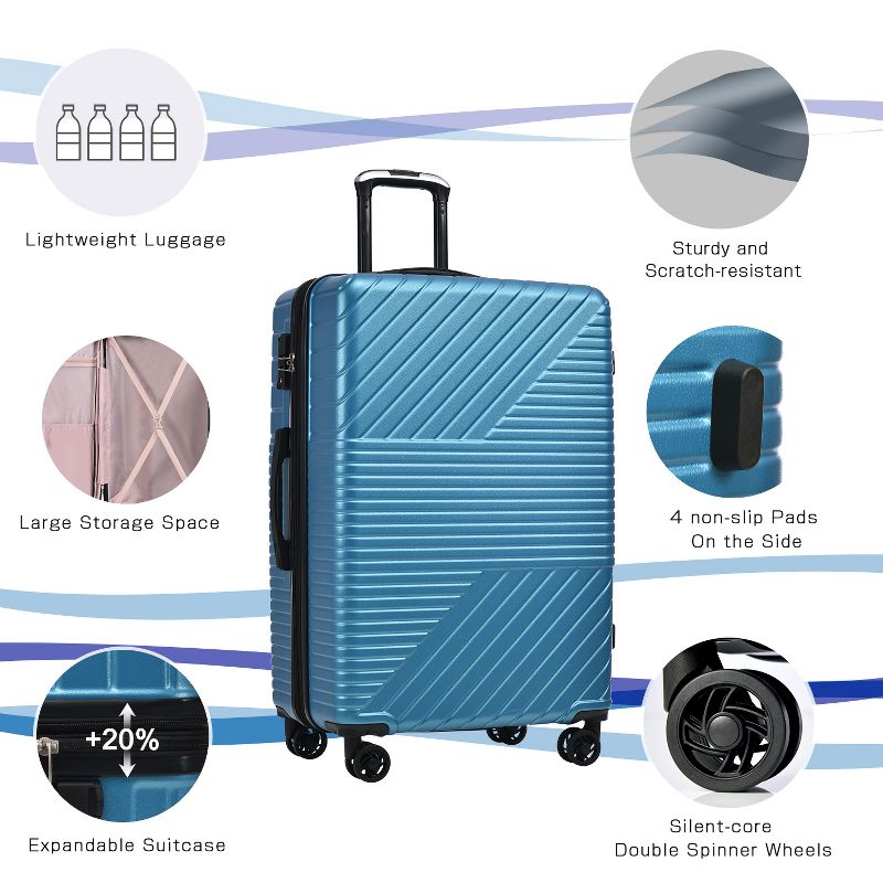 3 PCS Expandable ABS Hard Shell Luggage Set with Spinner Wheels and TSA Lock 20''24''28'' 4M - ModernLuxe, 5 of 12