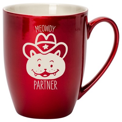 100 North Cowboy Hat Kitten 10 Ounce Cardinal Red Metallic Finish, Comfortably Fits Your Hands, New Bone China Coffee Tea Cup Mug, Meowdy Partner