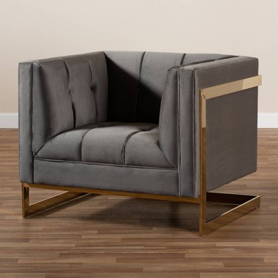 Luxe Grey Velvet Armchair with Gold Metal Frame