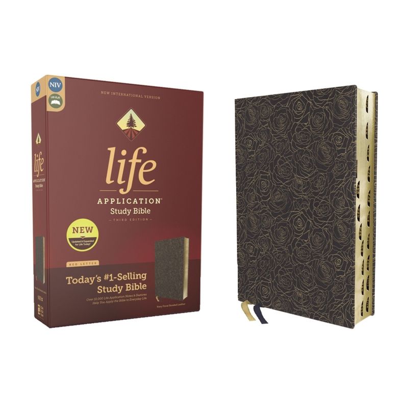 Niv, Life Application Study Bible, Third Edition, Bonded Leather, Navy Floral, Red Letter, Thumb Indexed - by  Zondervan (Leather Bound), 1 of 2