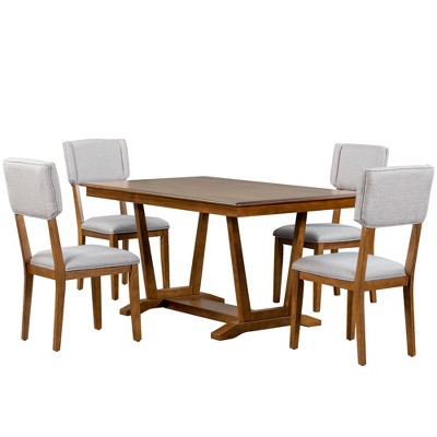 TiramisuBest Walnut Counter Height 5pc Dining Set Walnut Finish Table and 4 Counter Height Chairs