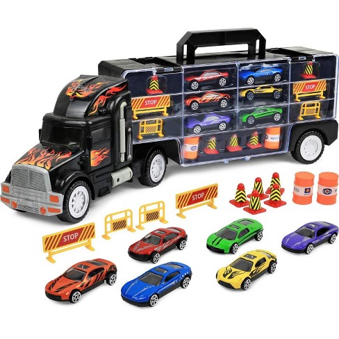 Click N Play Truck Transport Carrier Toy For Boys And Girls 15 Truck With 28 Car Slots Black Target