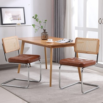 Whizmax 2PCS Dining Chairs Set, Modern Industrial Upholstered Chairs With Rattan Backrest Dining Room Chairs, Brown