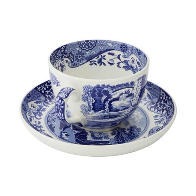 Blue and White Italian Earthenware Teacup and Saucer Set