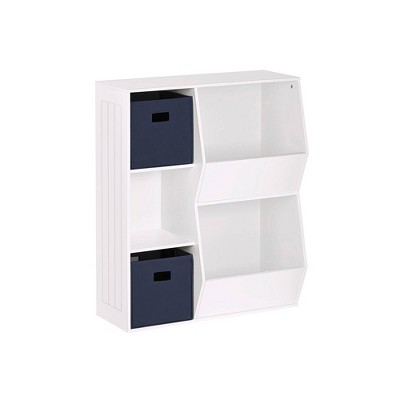 RiverRidge Kids' Playroom Toy Organizer and Bookcase with 3 Cubbies and 2 Veggie Storage Bins with 2 Fabric Bins