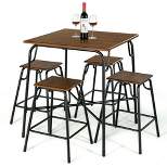 Costway 5PCS Bar Table Set Counter Height Dining Set w/ 4 Stools Rustic Brown