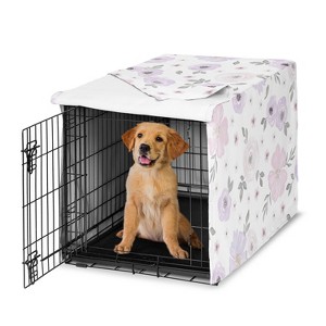 Sweet Jojo Designs Girl Dog Crate Kennel Cover 36in. Watercolor Floral Purple White and Grey - 1 of 4