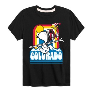 Boys' - Peanuts - Snoopy and Woodstock Colorado Skiing Short Sleeve Graphic T-Shirt - 1 of 4
