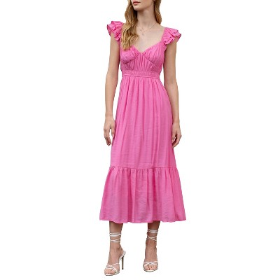 August Sky Women's Ruched Layered Ruffle Sleeve Midi Dress