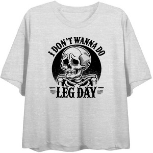 "I Don't Wanna Do Leg Day" Sad Skeleton Women's Crew Neck Short Sleeve Top - 1 of 3