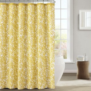 Kate Aurora Shabby Chic Living Water Color Floral Fabric Shower Curtain - Standard Size - Yellow - 1 of 1