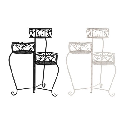 Nature Spring 3-Tier Folding Wrought Iron Metal Plant Stand for Indoor or Outdoor Use - White