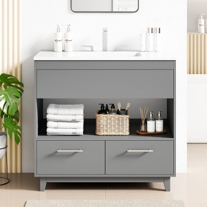 Hyleory Contemporary Bathroom Vanity with Integrated Sink – Faucet Not Included - 1 of 4